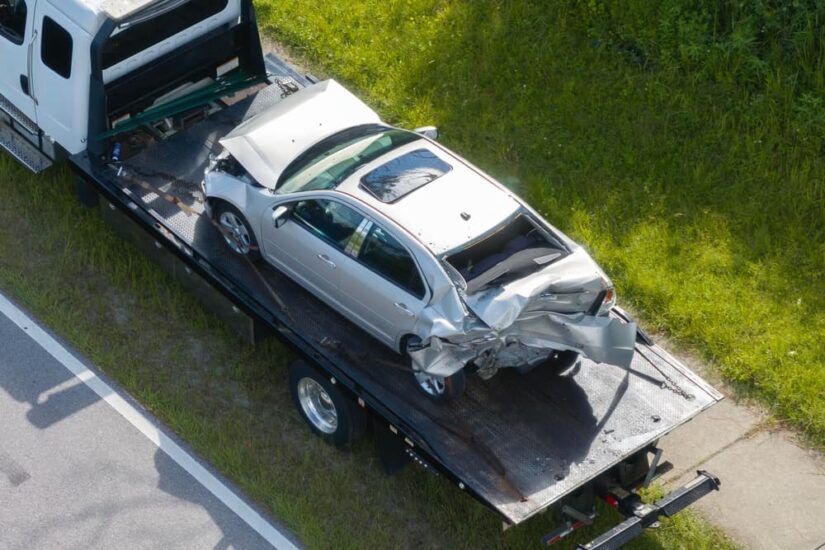 Tow Truck Taking Smashed Car Away