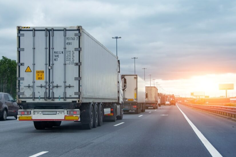 Series Of Trucks On A Highway