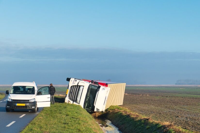 Truck Laying On A Side In Ditch